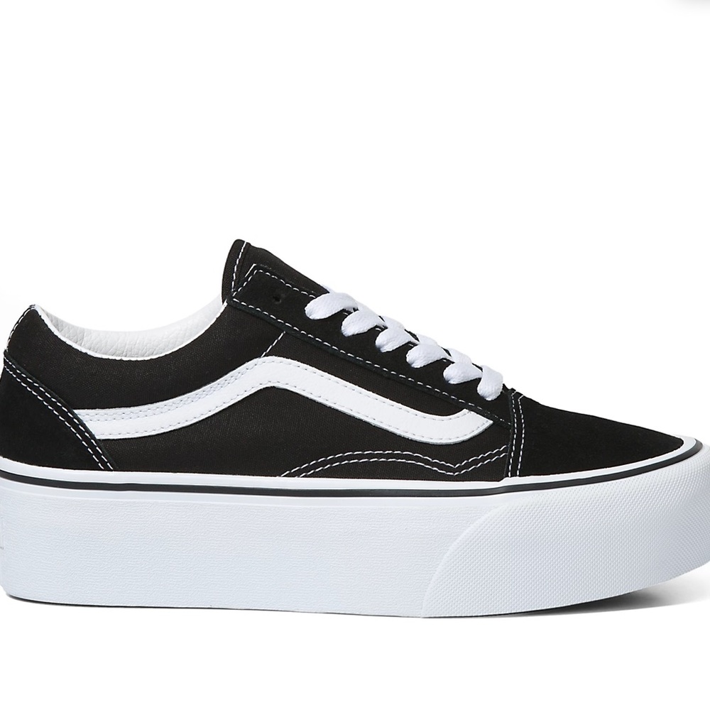 Vans Black and White Old Skool Platform Sneakers - Picture 5 of 10